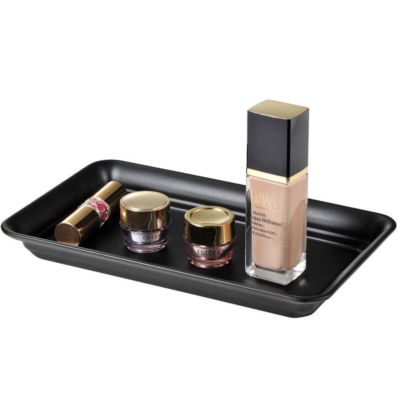 SheeChung Vintage Farmhouse Decor Metal Vanity Tray(2 Pack),Countertop Guest Hand Towel Storage Organizer Tray Dispenser, Sturdy Holder for Perfume,Cosmetics, Jewelry, Makeup Bathroom Organizer (Black) - Image 4